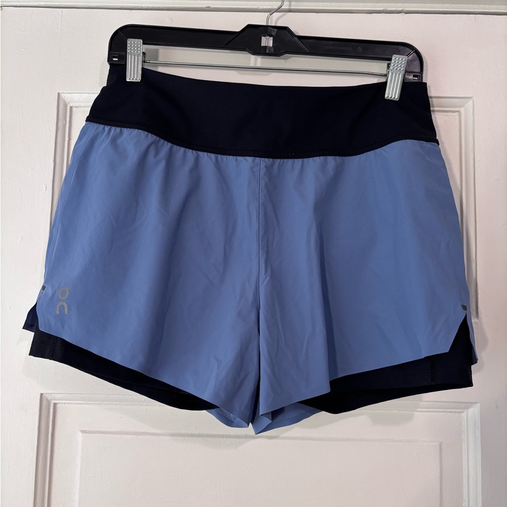 On Running Two-Tone Blue and Black Athletic Shorts